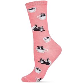 MeMoi Cup o' Cats Bamboo Blend Crew Socks