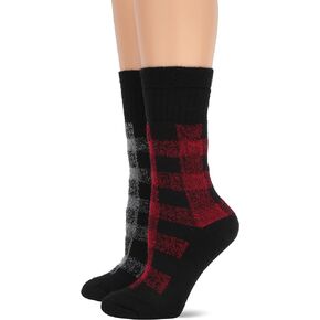 womens Merino Wool Blend Full Cushion Plaid Crew Socks 2 Pair Pack