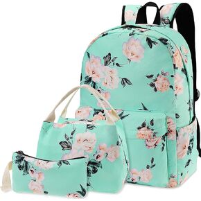 Flowers Backpack Kids School Bag 3-in-1 Bookbag Set, Junlion Laptop Backpack Lunch Bag Pencil Case Gift for Teen Girls Womens Daisy Black