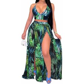 IyMoo Womens 2 Piece Outfits Summer Floral Beach Crop and Side Slit Skirt in Kuwait