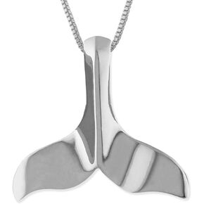 Sterling Silver Plain Whale Tail Pendant Necklace with Chain