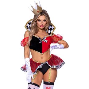 Leg Avenue Women's 3 Pc Wicked Wonderland Queen Costume with Crop Top, Skirt, Crown Headband