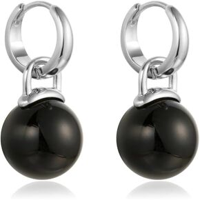 Chunky Huggie Hoop Earrings Shell Pearl Black Agate Hoop Dangle Earrings for Women Daily Prom Party