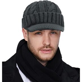 CLAPE Men Knit Beanie Visor Cap Warm Winter Hat Cadet Newsboy Cap Daily Beanies with Bill Cuffed Watch Cap Plain Knitted Hats