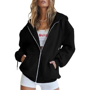 Womens Oversized Zip Up Hoodie Y2K Jacket Baggy Loose Basic Zipper Hooded Sweatshirt Coat