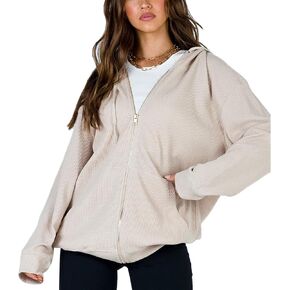 Womens Oversized Zip Up Hoodie Y2K Jacket Baggy Loose Basic Zipper Hooded Sweatshirt Coat