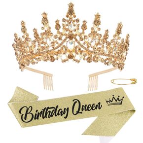 Chanaco Birthday Crown Birthday Sash Birthday Crowns for Women Birthday Queen Sash Silver Tiara Happy Birthday Decorations Rhinestone Headband Birthday Party Gifts