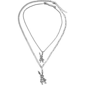 Heavy Gothic Grunge Rabbit Pendant Easter Bunny Choker Necklace Statement Long Chain Punk Multilayer Steel Material Choker Necklace for Women and Men