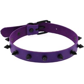FM FM42 Unisex Multicolor Simulated Leather PU Punk Rock Gothic Black Spiked Rivets Choker Collar Necklace in Kuwait