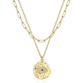 Layered Paperclip Choker Evil Eye Pendant Necklaces Gifts for Women Girls