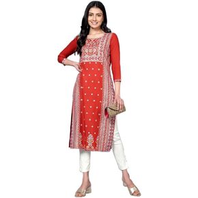 Bani Women Printed Kurti 3/4 Sleeves Rayon Kurta for Women Girls Round Neck Kurta Indian Ethnic Style Party Wear