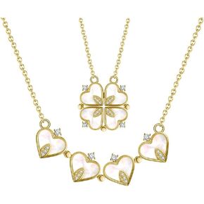 Ginger Lyne Collection 4 Leaf Clover Heart 2 in 1 Pendant Necklace for Women and Girls Valentine Gift Clear Cubic Zirconia Rose Gold over Sterling Silver