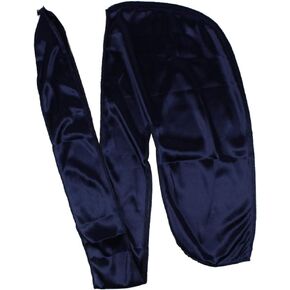Men Silk Durag Long Straps Bandanas for Men Headwear Waves Cap (Navy)