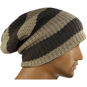 MINAKOLIFE Mens Striped Slouch Large Beanie Warm Skull Cap Hat Oversize