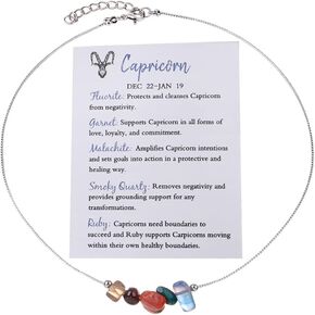 12 Constellation Zodiac Sign Choker Necklace Raw Crystal Natural Stone Healing Chakra Gemstone Horoscope Astrology Jewelry for Women Girls Birthday Gift