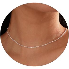 Gold/Silver Plated Choker Necklace for Women,Dainty Paperclip Thin Beaded Chain Trendy Shinning Dot Pendant Necklace Jewelry for Women in Kuwait