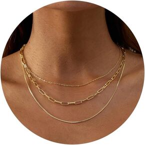 Gold/Silver Plated Choker Necklace for Women,Dainty Paperclip Thin Beaded Chain Trendy Shinning Dot Pendant Necklace Jewelry for Women