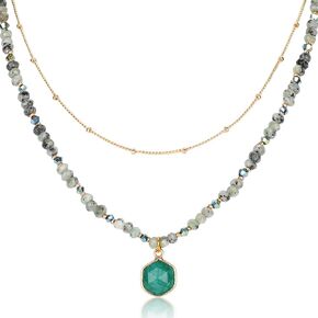 Boho Beaded Necklace Layered Pendant Necklace Natural Stone Handmade Necklace Jewelry Gifts for Women Girls