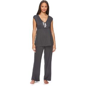 Lamaze Intimates Womens Maternity Nursing Pajama Short Sleeve and Pants PJ Sleep Set for Labor/Delivery/Breastfeeding
