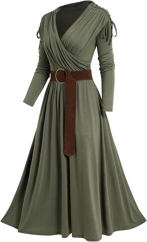 فستان DRESSFO نسائي لخريف 2023 ميدي كاجوال بأكمام طويلة ورقبة على شكل V وخصر عالٍ وحزام على شكل حرف A فساتين ملفوفة in Kuwait