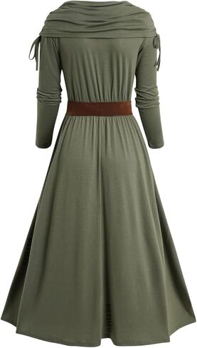 فستان DRESSFO نسائي لخريف 2023 ميدي كاجوال بأكمام طويلة ورقبة على شكل V وخصر عالٍ وحزام على شكل حرف A فساتين ملفوفة in Kuwait