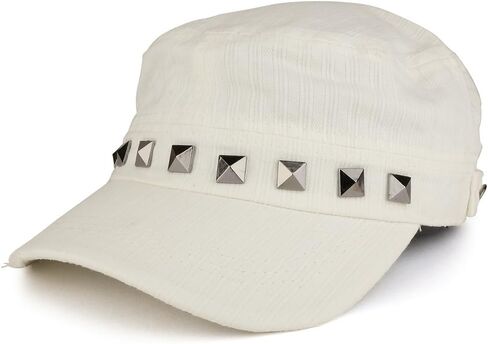 Distressed Flat Top Metallic Studded Frayed Cadet Style Army Cap in Saudi Arabia