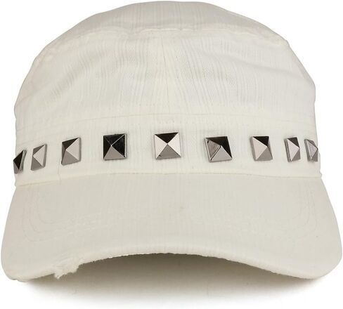 Distressed Flat Top Metallic Studded Frayed Cadet Style Army Cap in Saudi Arabia