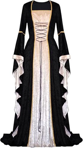 فستان عصر النهضة زي نسائي من القرون الوسطى للهالوين كوسبلاي مخملي أيرلندي ريترو قوطي ثوب طويل فوق الفساتين in Kuwait