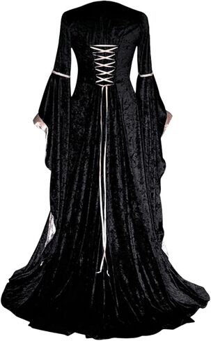 فستان عصر النهضة زي نسائي من القرون الوسطى للهالوين كوسبلاي مخملي أيرلندي ريترو قوطي ثوب طويل فوق الفساتين in Kuwait