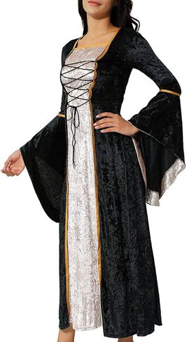 فستان عصر النهضة زي نسائي من القرون الوسطى للهالوين كوسبلاي مخملي أيرلندي ريترو قوطي ثوب طويل فوق الفساتين in Kuwait