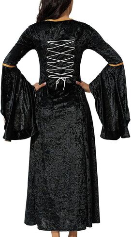 فستان عصر النهضة زي نسائي من القرون الوسطى للهالوين كوسبلاي مخملي أيرلندي ريترو قوطي ثوب طويل فوق الفساتين in Kuwait