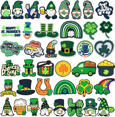 40 PCS St. Patrick's Day Charms for Girls,PVC Green Charms Clover St. Patrick's Day Decorations,Girl Charms for Croc, Bracelet, Jackets, Purses, St. Patrick's Day decor in Saudi Arabia