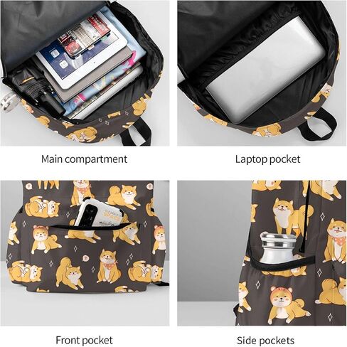 فيهويو شنطة ظهر 17 انش بتصميم كلاب لطيفة شيبا اينو، شنطة ظهر مدرسية للكتب، شنطة كتف كاجوال، كلاب شيبا اينو، 11 × 6.3 × 16.9 انش، حقائب ظهر يومية in Kuwait