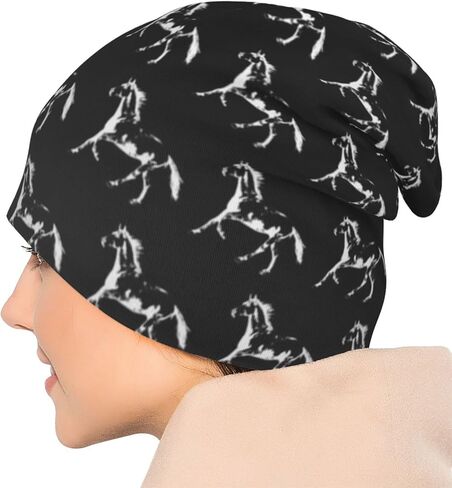 قبعة حصان هروت اون قبعة سوداء لعلاج السرطان قبعة الجمجمة محبوكة قبعة وشاح قبعة ليلية قبعة الجمجمة للنساء الرجال in Kuwait