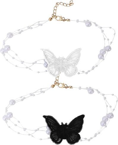 2Pcs Pearl Butterfly Necklace for Women,Pearl Necklace Choker Necklace for Women Layered Necklaces for Women Everyday Jewelry Gifts in Kuwait