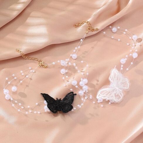 2Pcs Pearl Butterfly Necklace for Women,Pearl Necklace Choker Necklace for Women Layered Necklaces for Women Everyday Jewelry Gifts in Kuwait