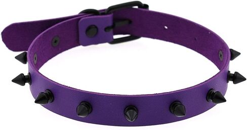 FM FM42 Unisex Multicolor Simulated Leather PU Punk Rock Gothic Black Spiked Rivets Choker Collar Necklace in Kuwait