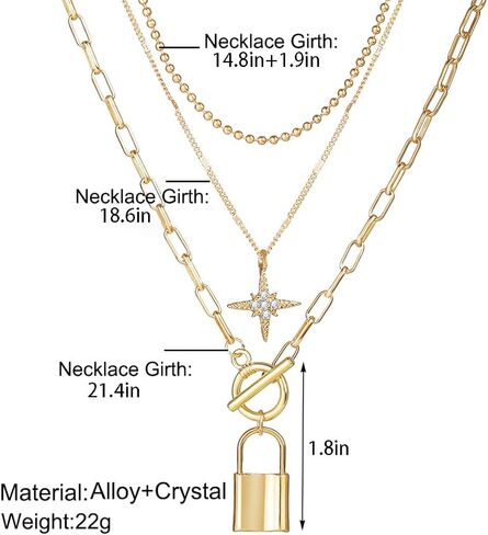 Lock Layered Necklaces Rhinestone Star Pendant Necklace Fashion Gold Choker Necklace for Women and Teen Girl in Kuwait