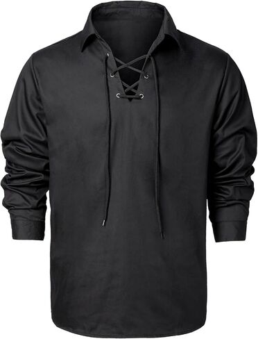 قميص LINOCOUTON الرجالي من Jacobite Ghillie Kilt قميص العصور الوسطى عصر النهضة القراصنة الهالوين in Kuwait