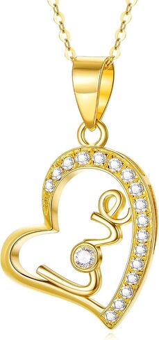 14K Solid Gold Heart Necklace for Women, Dainty Yellow Gold Love Heart Pendant Necklace Fine Love Jewelry for Her, Mom, Wife, Girls 16"-18" in Saudi Arabia