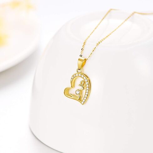 14K Solid Gold Heart Necklace for Women, Dainty Yellow Gold Love Heart Pendant Necklace Fine Love Jewelry for Her, Mom, Wife, Girls 16"-18" in Saudi Arabia