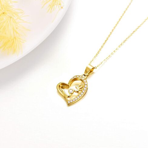 14K Solid Gold Heart Necklace for Women, Dainty Yellow Gold Love Heart Pendant Necklace Fine Love Jewelry for Her, Mom, Wife, Girls 16"-18" in Saudi Arabia