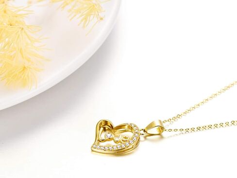 14K Solid Gold Heart Necklace for Women, Dainty Yellow Gold Love Heart Pendant Necklace Fine Love Jewelry for Her, Mom, Wife, Girls 16"-18" in Saudi Arabia