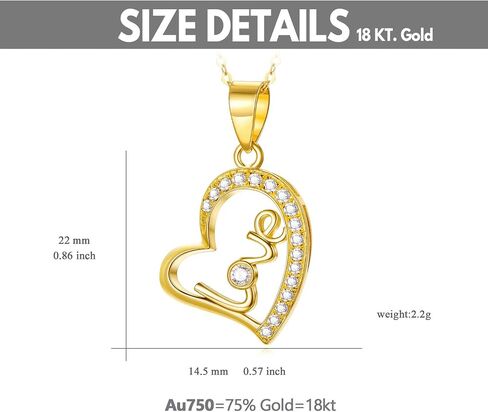 14K Solid Gold Heart Necklace for Women, Dainty Yellow Gold Love Heart Pendant Necklace Fine Love Jewelry for Her, Mom, Wife, Girls 16"-18" in Saudi Arabia