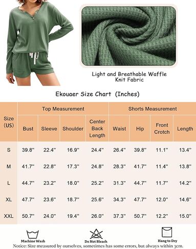 طقم بيجامة نسائية من Ekouaer بأكمام طويلة وسروال قصير مكون من قطعتين ملابس رياضية مع جيوب S-XXL in Saudi Arabia