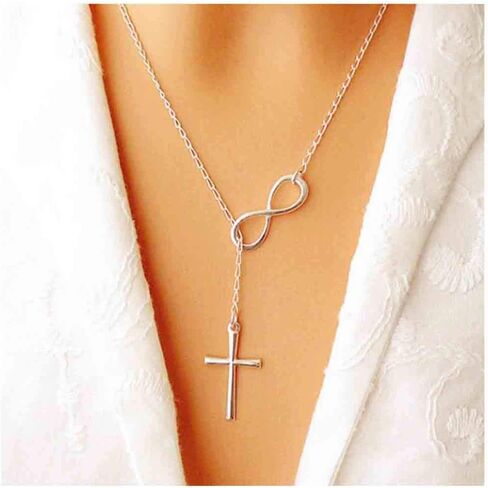 قلادة Olbye Cross Drop قلادة فضية إنفينيتي قلادة مجوهرات يومية للنساء والفتيات in Kuwait