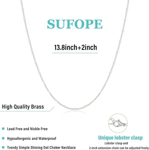 Gold/Silver Plated Choker Necklace for Women,Dainty Paperclip Thin Beaded Chain Trendy Shinning Dot Pendant Necklace Jewelry for Women in Kuwait