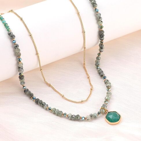 Boho Beaded Necklace Layered Pendant Necklace Natural Stone Handmade Necklace Jewelry Gifts for Women Girls in Saudi Arabia