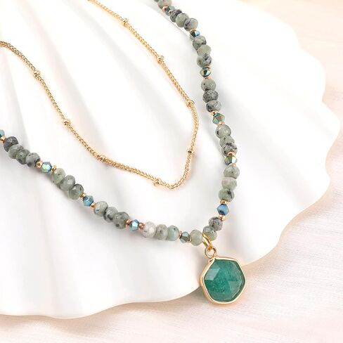 Boho Beaded Necklace Layered Pendant Necklace Natural Stone Handmade Necklace Jewelry Gifts for Women Girls in Saudi Arabia