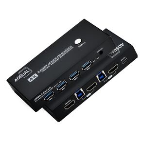 HDMI KVM Switch 1 Monitors 2 Computers Share 4 USB 3.0 Ports for Keyboard/Mouse/Printer/SSD/USB Disk, Support 4K@60Hz/2K@144Hz, Plug and Play